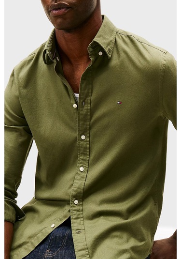 Tommy Hilfiger Erkek Gömlek Mw0mw40469 Plı Yeşil Yeşil