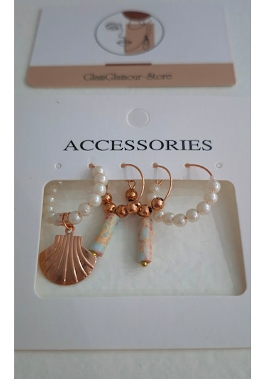 Rose Halka Varasit Taşlı Dörtlü Küpe Set Rose