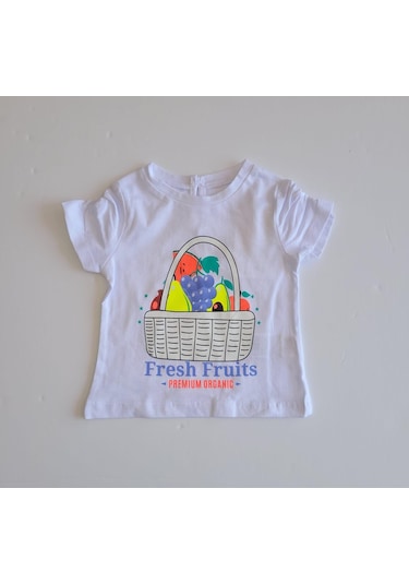 Kız Bebek Çocuk Meyve Desenli Beli Lastikli Şort Takım-7089-beyaz Beyaz