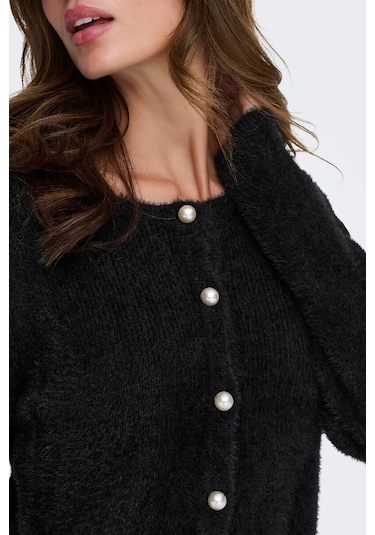 Only Kadın Onlpetra İnci Düğmeli Bisiklet Yaka Örgü Hırka 15350655 Siyah Siyah