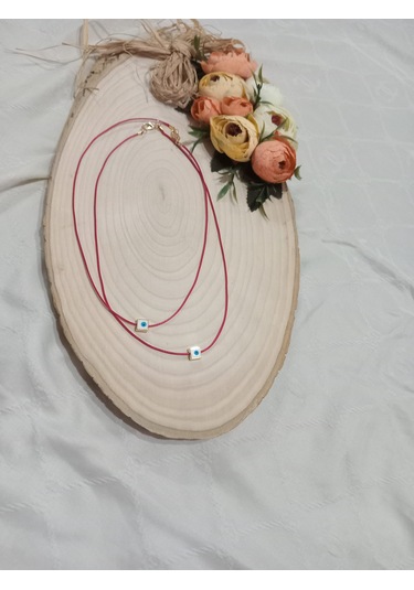 Kırmızı Deri İpli Arkadaş Kolye Takımı Kırmızı