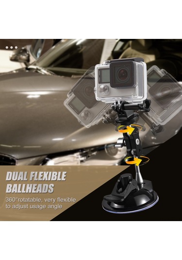 Geeroyoo Siyah Abs+metal Emici Cup Stant, İki Toplu Kafa İle 360 Döner, 450g Yük Kapasitesi, Spor Kamera Ve Telefon Uyumlu