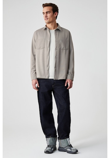 Jakarı Erkek Regular Fit Standart Kesim Klasik Yaka Desenli Çıtçıtlı Vizon Gömlek