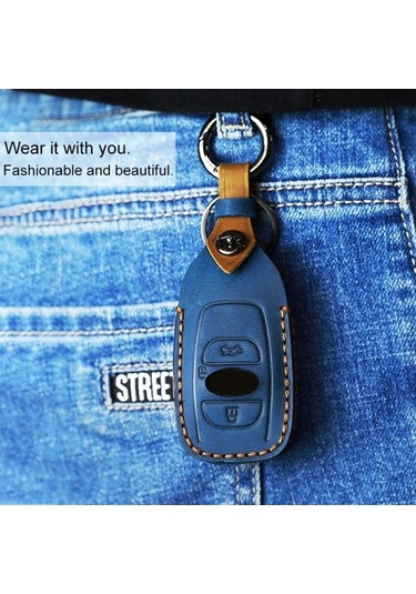 Tongxida Subaru Araba Sığır Derisi Deri Anahtar Koruyucu Kapak Kılıfı İçin Mavi