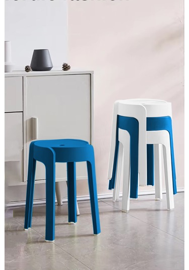 Kaymaz Ayaklı İçiçe Geçebilen Plastik Tabure 4adet-lacivert Beyaz