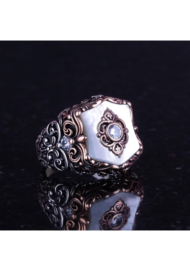 Gerçek Doğal İnci Taş Yüzük, Vintage Erkek Yüzüğü, 925 Ayar Katı Gümüş Yüzük Özel Yapım Gümüş