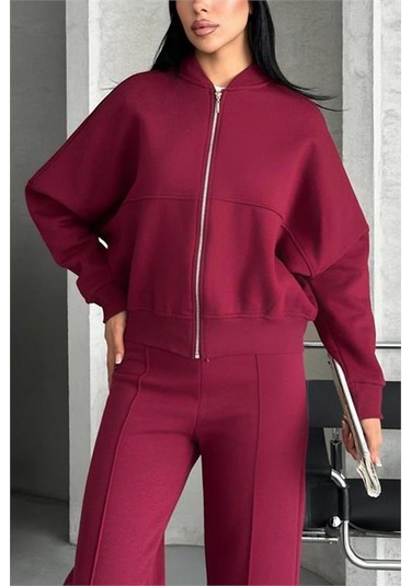 Neşeli Butik Kadın Pamuklu Kışlık Rahat Kesim Eşofman Takımı Nbg112 Bordo