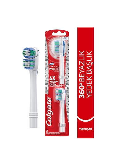 Colgate 360 Pilli Optik Beyaz Platinum Beyazlatıcı Yumuşak Diş Fırçası Yedek Başlık 1+1