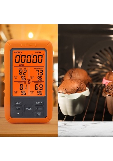 Pazly 4 Probeli Kablosuz Et Termometresi - 100m Menzil, Lcd Ekran, Zamanlayıcı Ve Alarmlı Bbq Aleti/