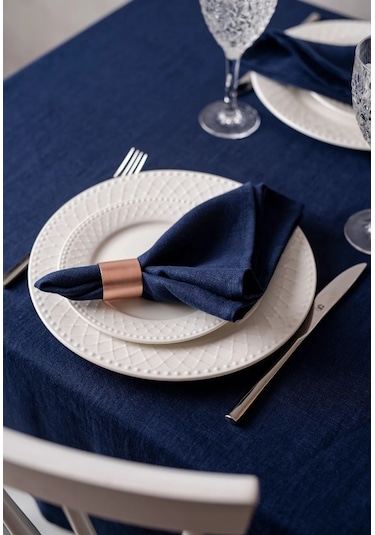 Wellstil Premium Keten Masa Örtüsü Lacivert