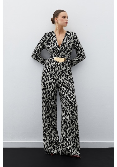 Sateen Desenli Saten Tulum - Siyah
