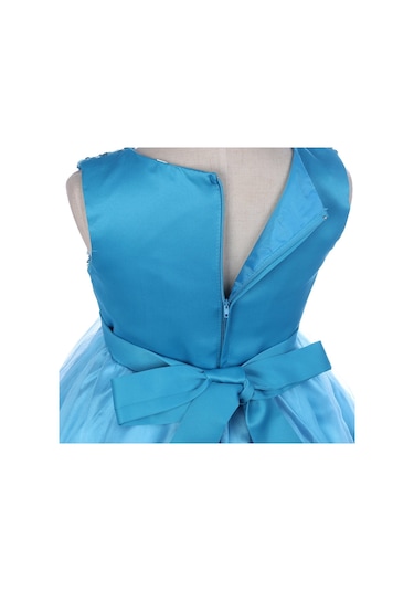 Kız Çocuk Pullu Payetli Abiye Elbise-Turkuaz