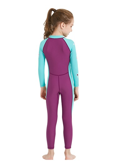 Geeksen Kız Çocukları İçin Tek Parça Uzun Kollü Güneşten Koruyucu Hızlı Kuruyan Yüzme Mayo - Pembe S Fuşya