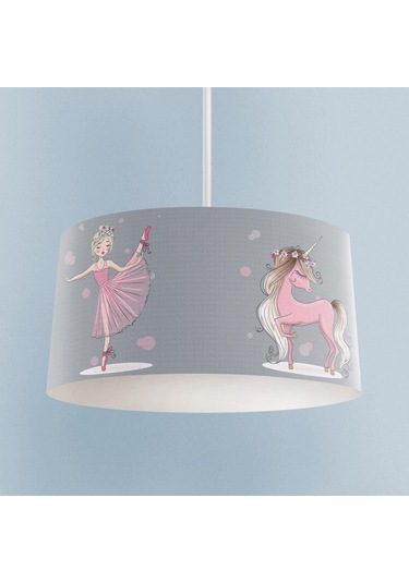 Mekta Home Bebek Ve Çocuk Odası Pembe Unicorn Ve Kız Desenli Avize Renkli