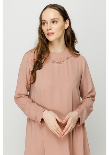 Eteği Büzgü Detaylı Tunik Pantolon Takım Pudra-pudra Pudra