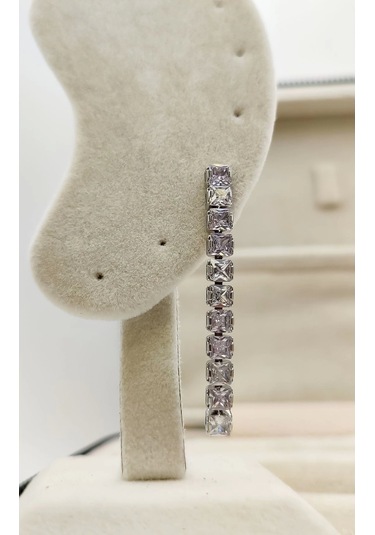 Fashion Kare Kalın Zirkon Taşlı Kararmaz Küpe Yeni Sezon 4.5cm Gümüş