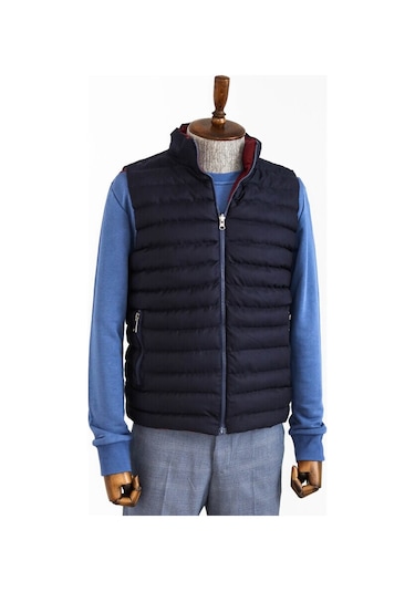 Çift Taraflı Kapitone Dik Yaka Lacivert Erkek Kışlık Şişme Yelek 001