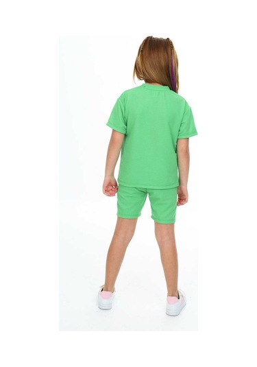 Bisiklet Yaka Şortlu Kız Çocuk Şortlu Takım Yeşil