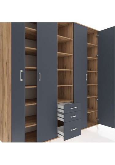 Kronos Dolap 17 Raflı 3 Çekmeceli 4 Kapaklı 220x59x243 Çam-antrasit/antrasit Antrasıt/antrasıt