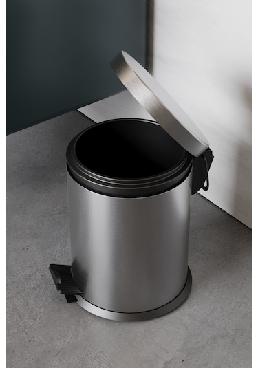 Paslanmaz Çelik Çöp Kovası-5 Litre Pedal & Amortisör Ve İç Kovalı Krom