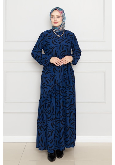 Beli Kuşaklı Çapraz Fırfırlı Lale Elbise-saks Mavi-4464 Saks Mavi