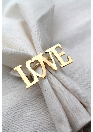 6 Adet Dekoratif Gold Love Peçete Halkası - Napkin Ring
