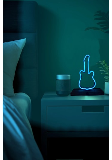 Işıklı Tablo Marketi Gitar Figürlü Neon Gece Lambası Kırmızı