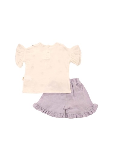 Ayıcık Baskılı Fırfırlı Şortlu Lila Takım Bipamuk 001