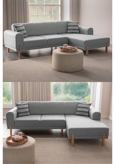 Mocha Sırt Mekanizmalı Köşe Koltuk Takımı Gri