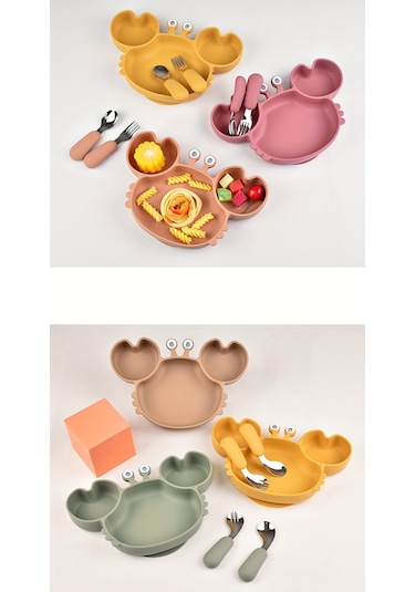 Çocuklar İçin Vantuzlu Sevimli Yengeç Şeklindeki Silikon Tepsi