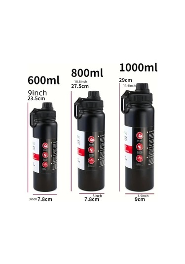 Willowhaven Siyah 1000ml 34oz 316 Paslanmaz Çelik Vakum Termos Sızdırmaz Termal Matara Siyah