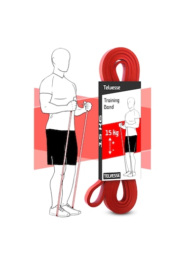 15 Kg Direnç Bandı Kas Geliştirme Lastiği Fitness Pilates Cross Training Bant Kırmızı - Orta Sert Kırmızı