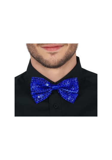 Gece Işıltısı Mavi Payetli Pullu Papyon 7x2 Cm