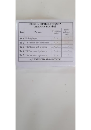 Erişkin Difteri-Tetanoz Aşı Kartı