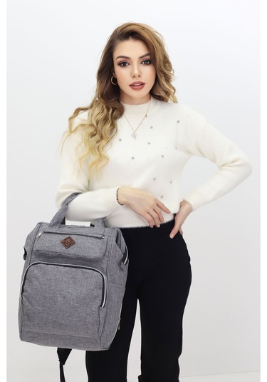 Termal Bölmeli Gri Anne Bebek Sırt Çantası Geniş Hacimli Bebek Bakım Çantası Bebek Arabası Uyumlu Gri