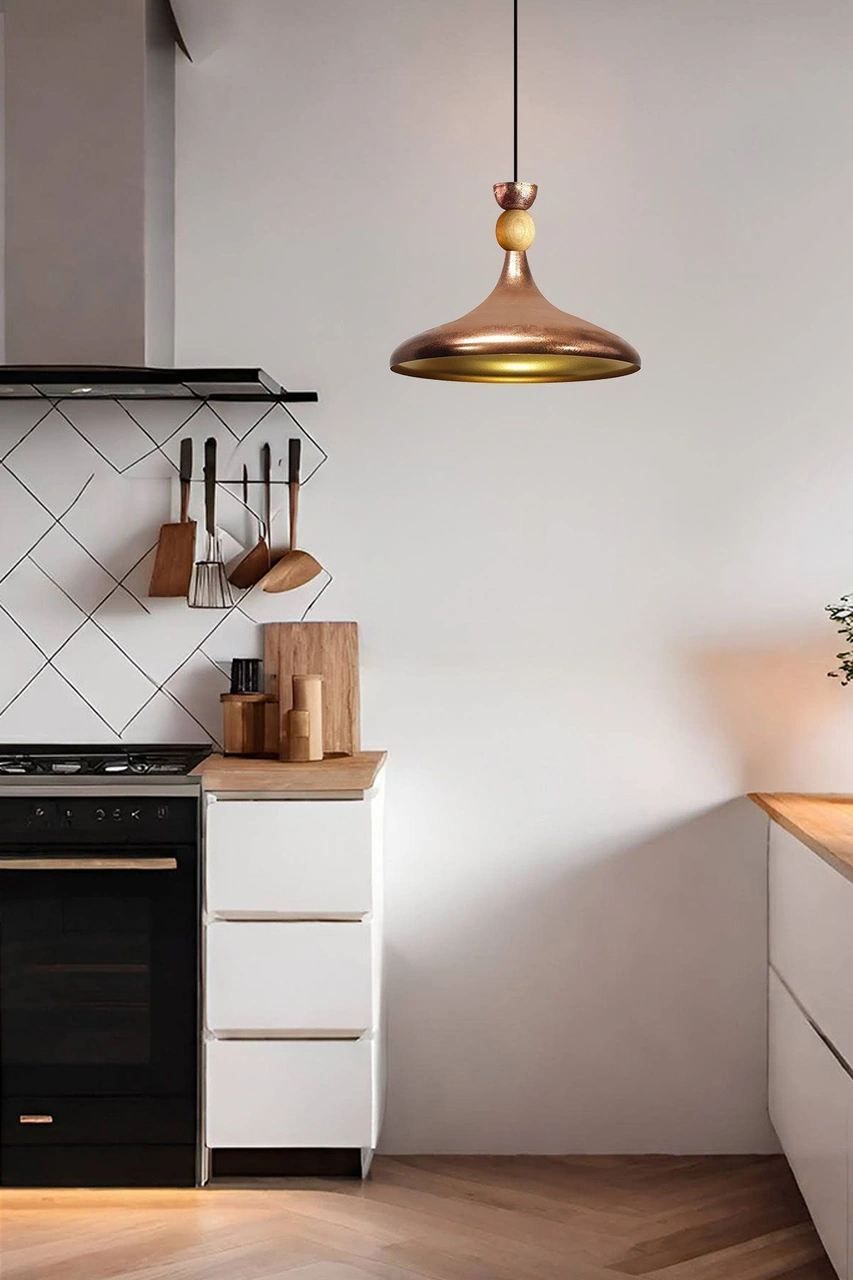 Patina Ahşap Şapka Tekli Avize Sarkıt Salon Mutfak Cafe Butik Lamba Aydınlatma Avizeler Patina