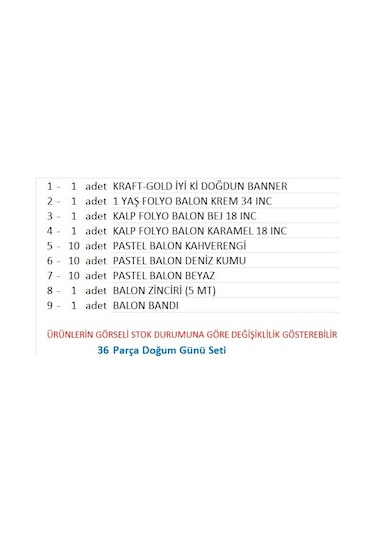 Kraft Gold Banner 1 Yaş Folyo Kalpli 30 Balon Konsept Doğum Günü Seti