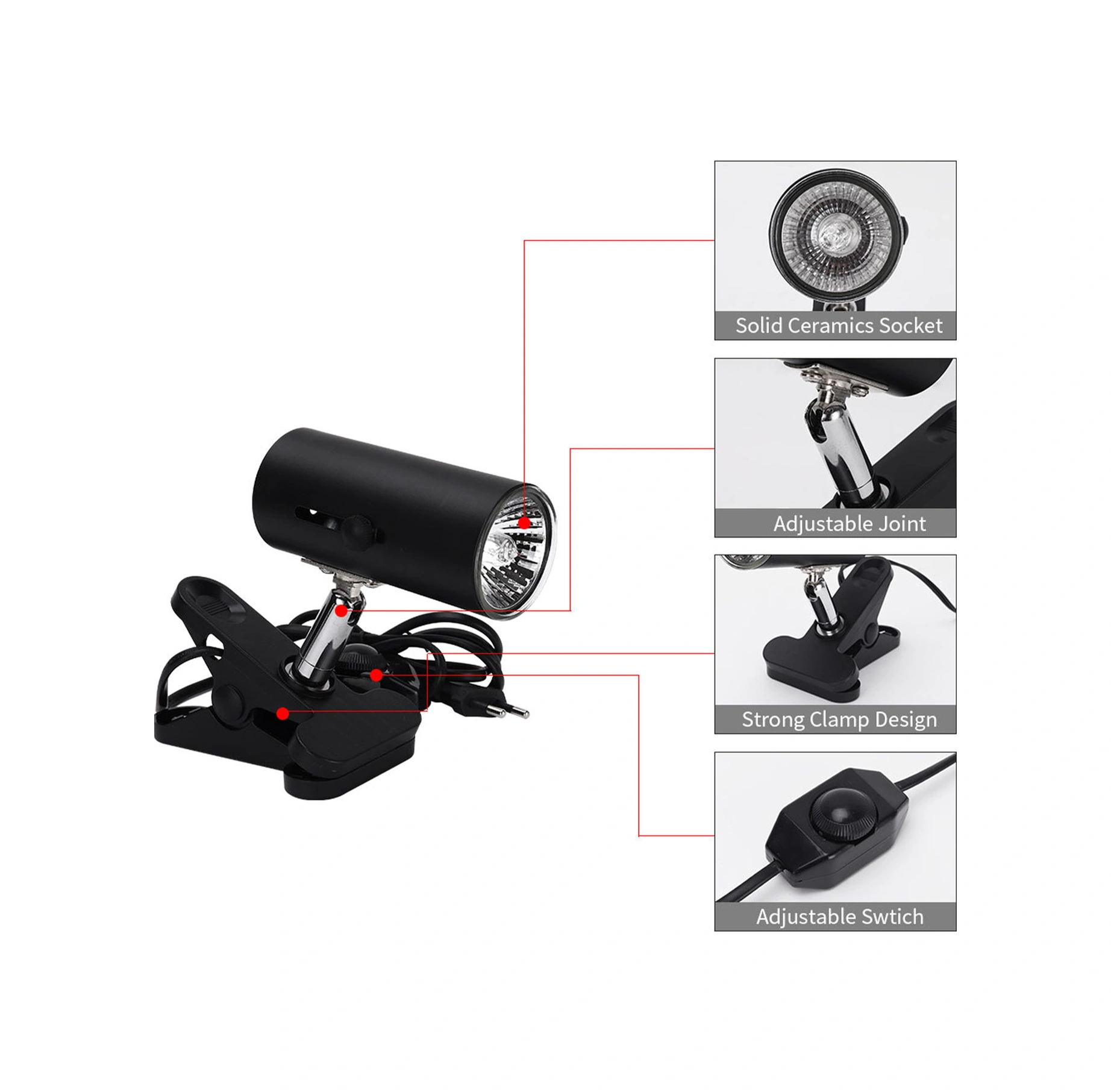 Skycity Sürüngenler İçin Isıtıcı Işık, Güneş Işığı Simülasyonu, E27 Vida, 50w Ampul, Döner Bağlantı, Avrupa Standartı, Siyah Siyah