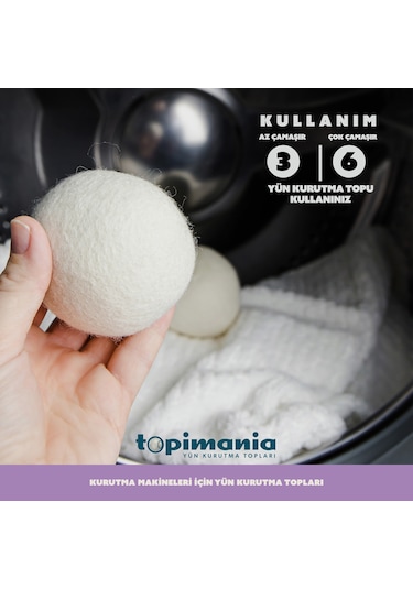 Topimania Doğal Yerli Üretim Yün Kurutma Topu 6 Adet Kurutma Topu