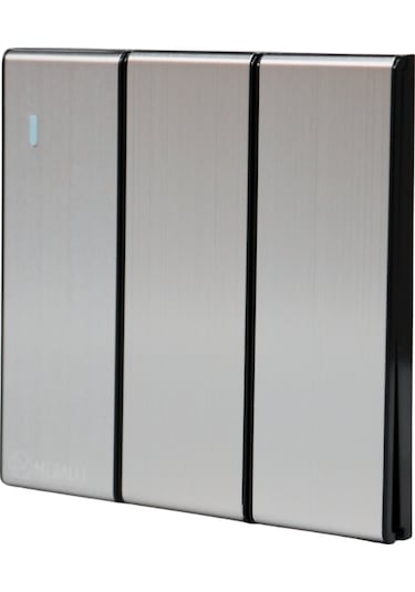 MERALLI INOX 3'lü anahtar, hakiki fırçalanmış paslanmaz çelik, çerçevesiz 86×86 Modüler  kasa dahil