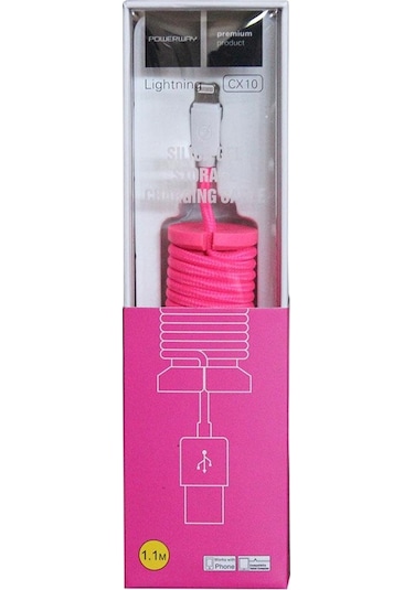 Powerway CX10 Örgülü Lightning Hızlı Şarj Kablosu 1.1 M Pembe