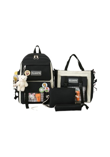 Sevimli Kore Tarzı Kız Öğrenciler İçin Harajuku Desenli Ortaokul Ve İlkokul Sırt Çantası, Okul Çantası Modelleri Siyah