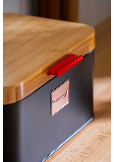 Acar Sirius Bambu Kapaklı Ekmek Saklama Kutusu - 30 Cm. Siyah