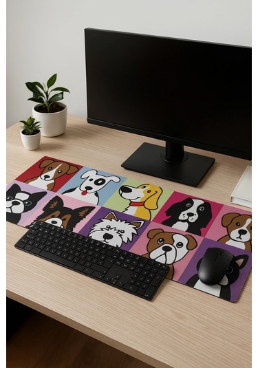 Sonictouch Mutlu Patişler Renkli Pürüzsüz Sıvı Geçirmez Yüzey Xxl Gamer Ofis Klavye Mousepad 40x90cm Mousepad