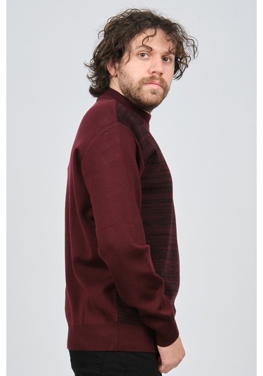 Haki Triko Erkek Yarım Balıkçı Yaka Desenli Kazak 60872013 Bordo Bordo