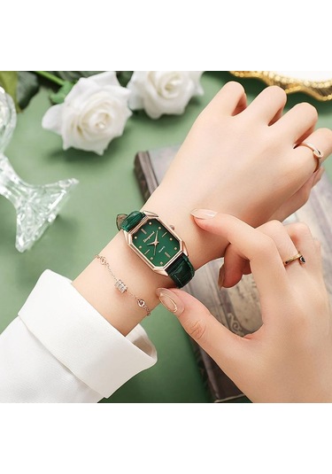 Yeşil Bayanlar Zarif Kuvars Saatler Moda Dikdörtgen Tasarım Kadın Kol Saatleri Eşi, Ailesi, Arkadaşı İçin En İyi Hediyeler Saat