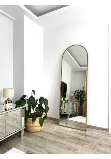 Effe Altın Metal Çerçeveli Ayaklı Boy Aynası 180x60 Cm Gold