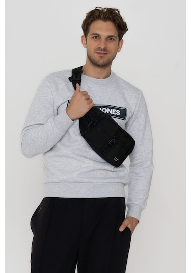 Jack & Jones Erkek Gögüs Logo Baskılı Sweatshirt - Minder 12193076 Beyaz Beyaz Melanj