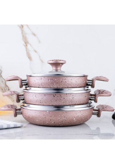 Meşeler Granit Omlet Sahan Seti Rose 18x20x22 CM