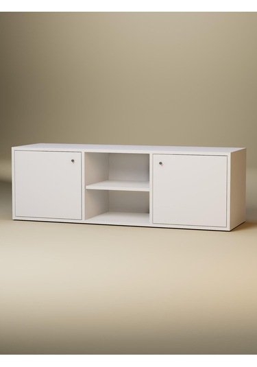 Detamob Beyaz Tv Ünitesi, 2 Kapaklı Raflı Tv Sehpası - 138cm Mdf Beyaz